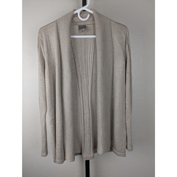 Chico's Open Front Lightweight Cardigan Sweater tan gold metallic - Picture 1 of 6